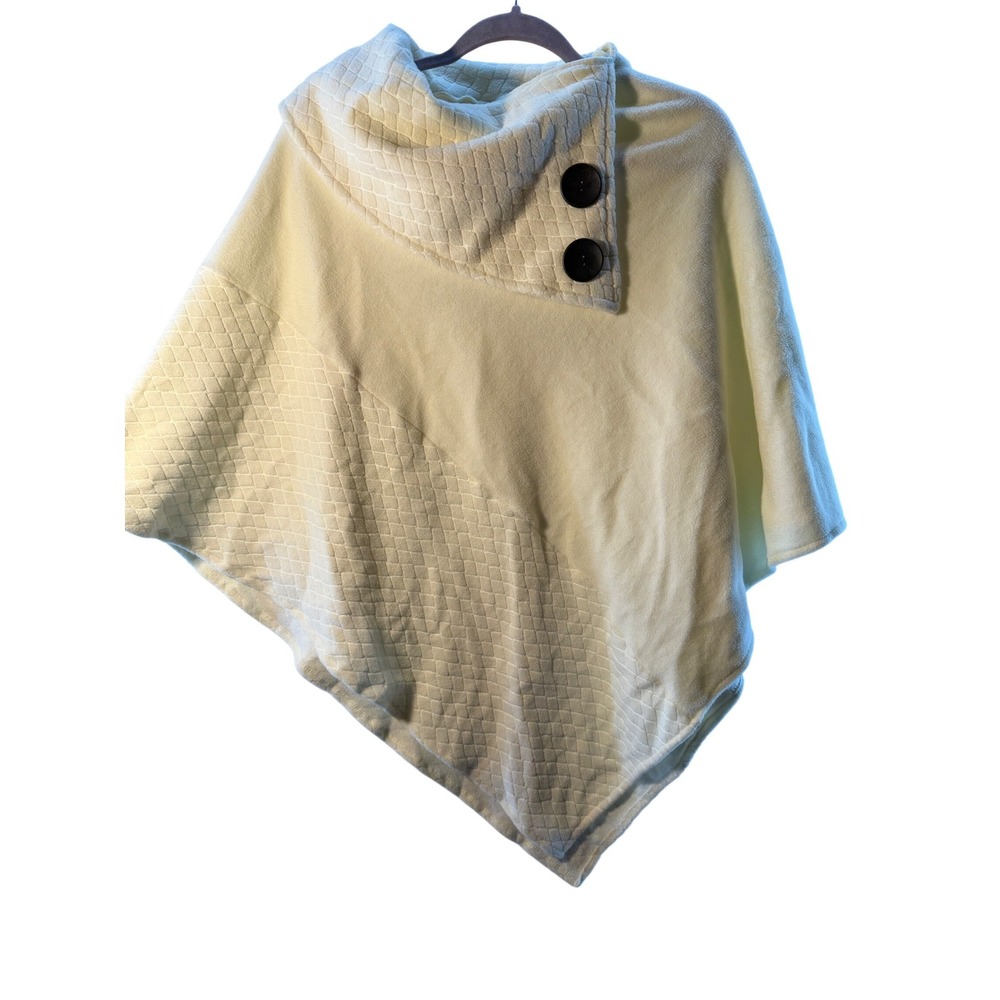 Le‎ Moda Yellow Quilted Fleece Poncho Wrap Shawl Button Neck Cozy